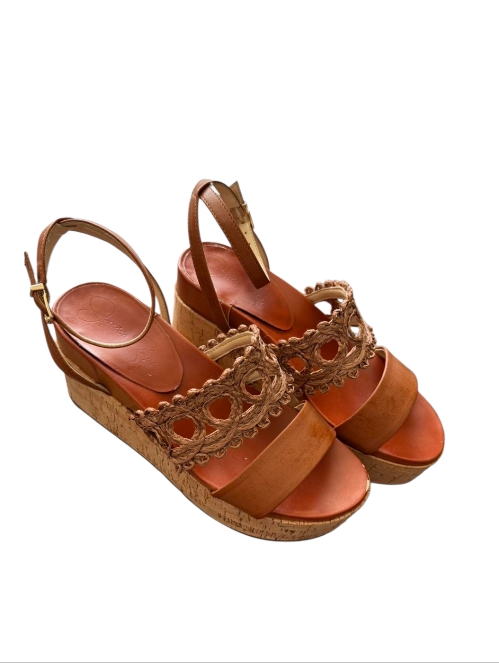 Jessica Simpson Women's Tan‎ Cork Wedge Platform Sandals with Braided Accent